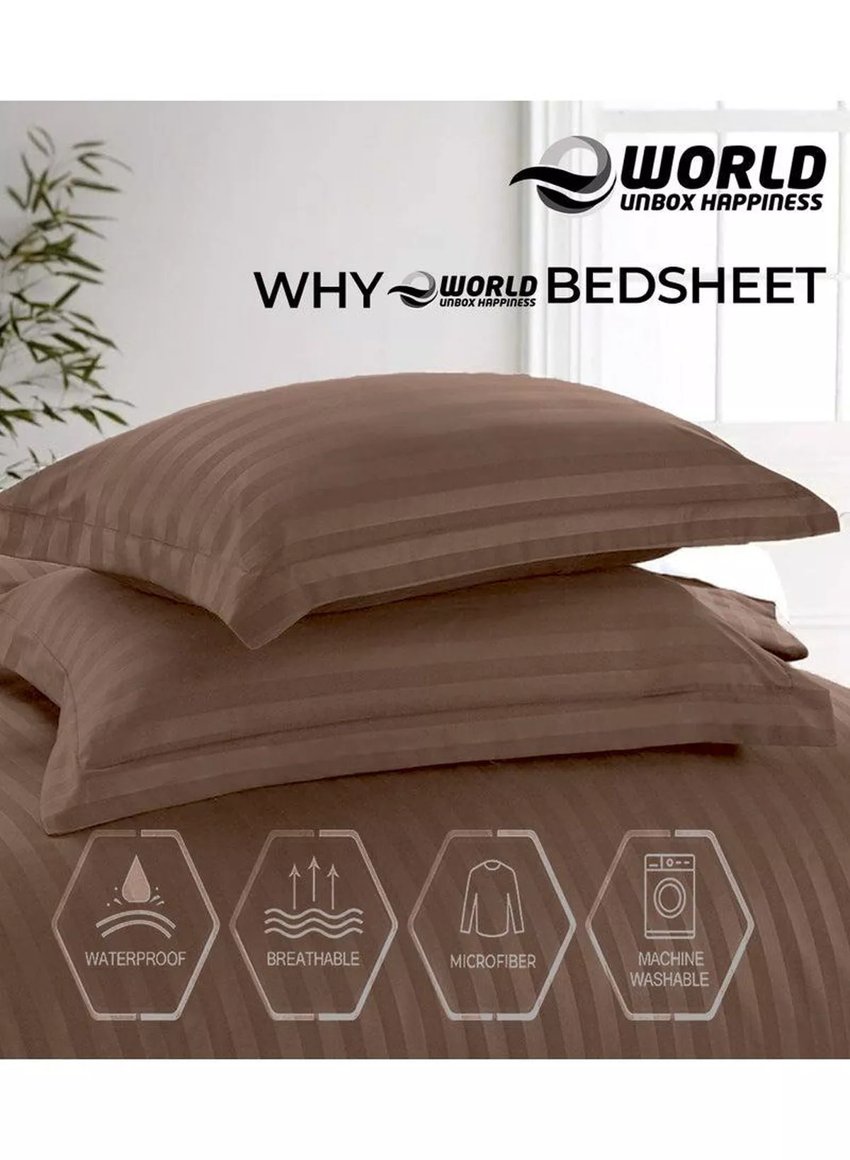 4-Piece Luxury Brown Striped Bedding Set Includes 1 Regular Bedsheet, 1 Fitted Bed Sheet, and 2 Pillow Cases for Ultimate Hotel-Inspired Sophistication in King, Queen and Single Sizes-2-2