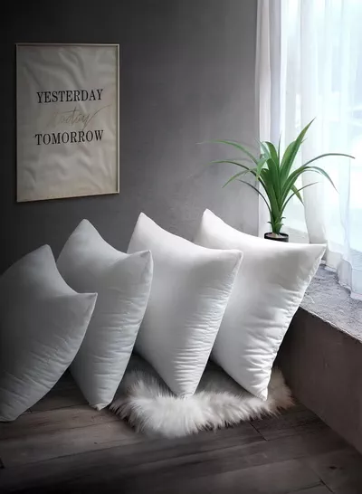 Eworld Pack of 2 White Mellow Cushion Set – 100% Cotton Cover, 550 GSM, Microfiber Filled Soft Decorative Throw Pillows for Sofa, Bed & Living Room – Multiple Sizes Available-8