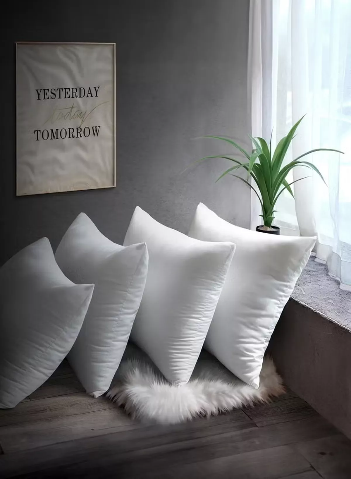 Eworld Pack of 2 White Mellow Cushion Set – 100% Cotton Cover, 550 GSM, Microfiber Filled Soft Decorative Throw Pillows for Sofa, Bed & Living Room – Multiple Sizes Available-8-8