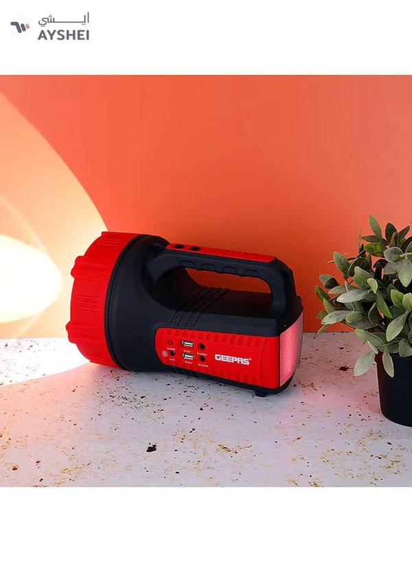 GEEPAS Rechargeable 15W Mega Luminous Hi-Power LED Searchlight Black/Red 16.5x27.5cm