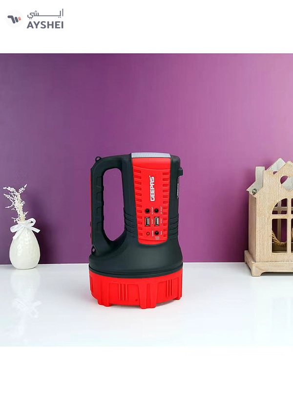 GEEPAS Rechargeable 15W Mega Luminous Hi-Power LED Searchlight Black/Red 16.5x27.5cm