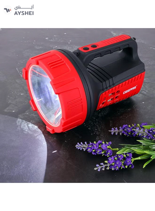 GEEPAS Rechargeable 15W Mega Luminous Hi-Power LED Searchlight Black/Red 16.5x27.5cm