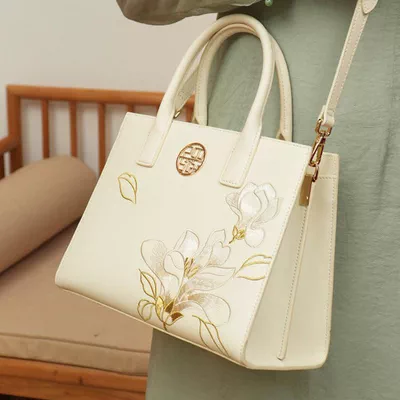 Silk Road - Embroidery Leather White Commuting Handbag (Orchid)-1