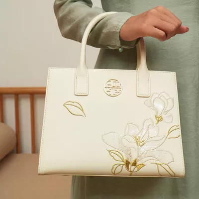 Silk Road - Embroidery Leather White Commuting Handbag (Orchid)-4