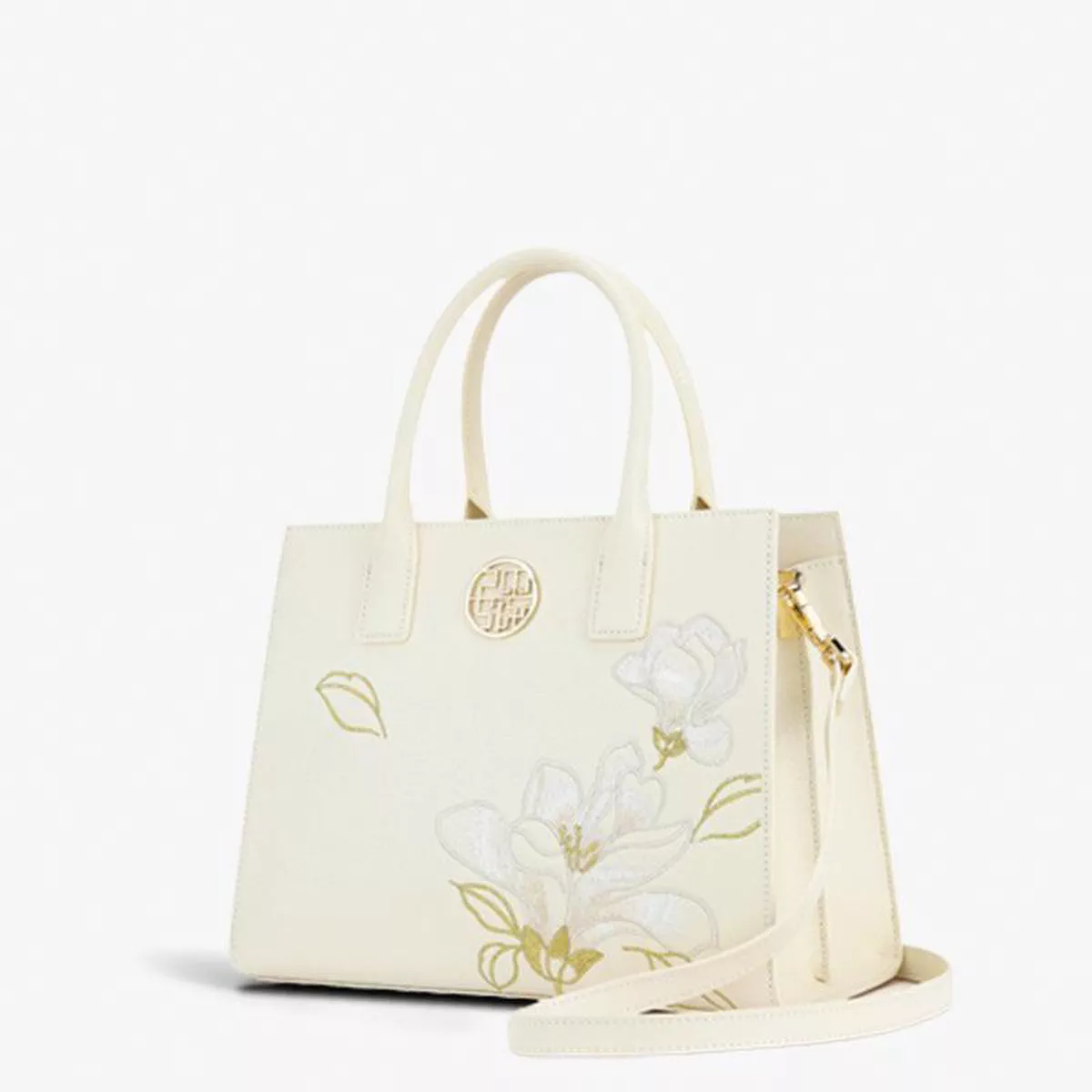 Silk Road - Embroidery Leather White Commuting Handbag (Orchid)