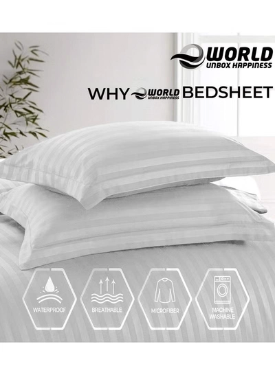 Eworld 4-Piece Luxury White Striped Bedding Set Includes-3