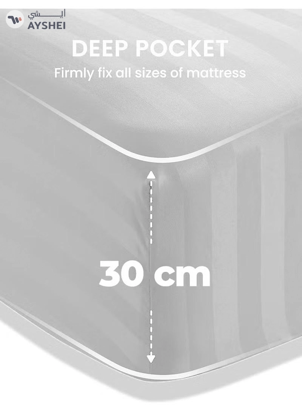 Eworld 4-Piece Luxury White Striped Bedding Set Includes
