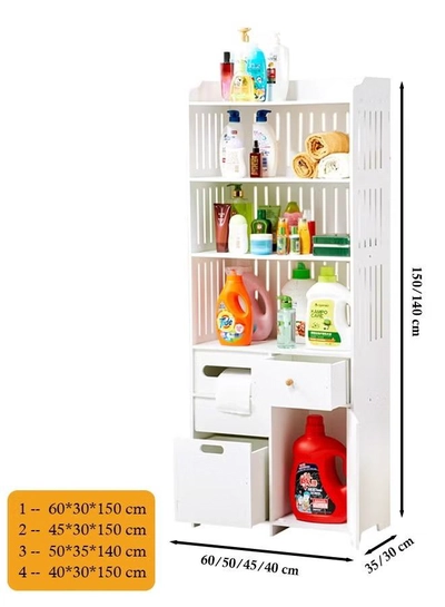 Eworld Waterproof White PVC Floor Cabinet Organizer, Stylish Storage Solution Featuring Shelves-2