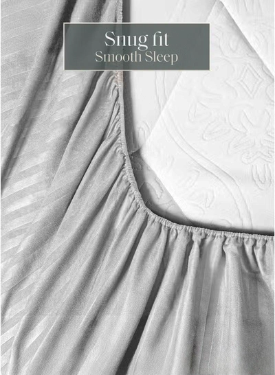 Premium Striped Duvet Set All Season – 4-Pieces Set Grey | King Size 220x240 cm | Ultra-Soft, Wrinkle-Resistant & Made in Dubai | Includes Duvet Cover, Fitted Sheet (200x200 cm) & 2 Pillowcases (50x70 cm)-4