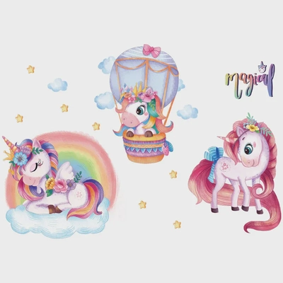 Babyqlo Rainbow Unicorns Wall Sticker For Kids Room-0