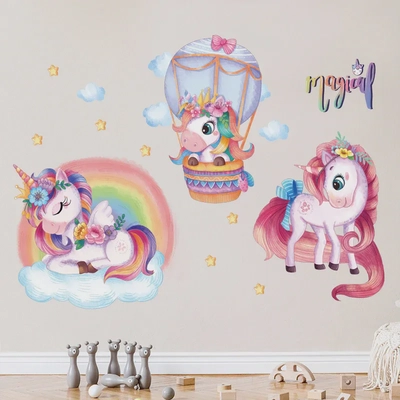 Babyqlo Rainbow Unicorns Wall Sticker For Kids Room-3