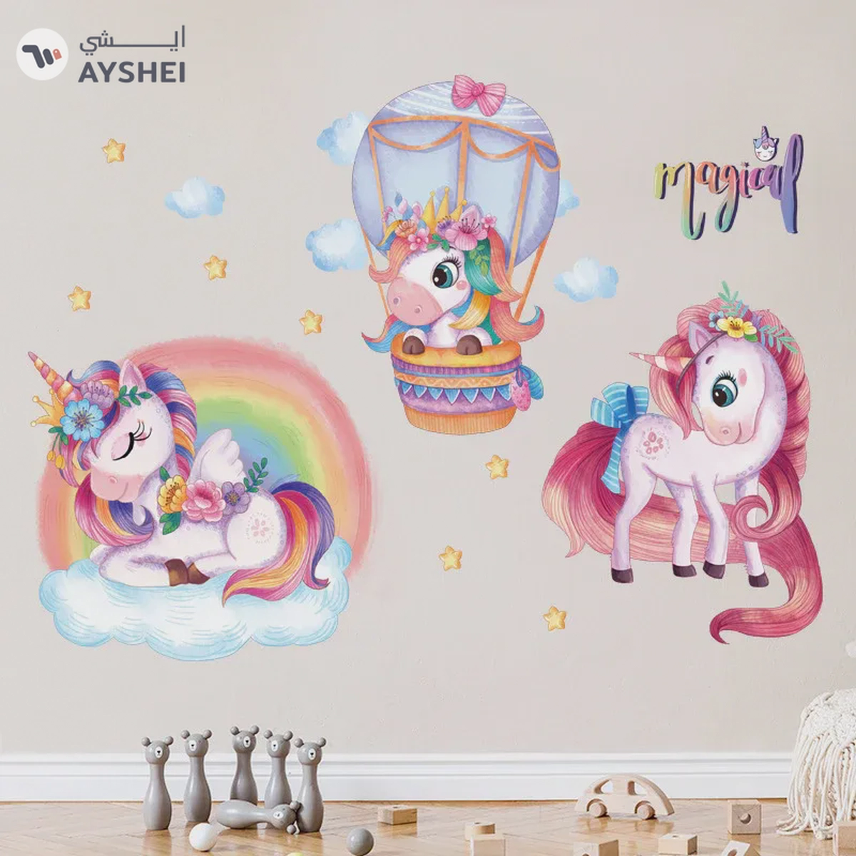 Babyqlo Rainbow Unicorns Wall Sticker For Kids Room-3-3