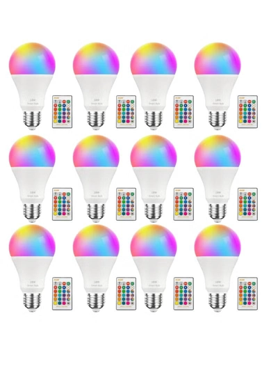 Yuwell 12Pcs RGBW Smart LED Light Bulb 24 Color Changing Bulb With Remote Control Smart Bulb With 16 Million Color Range E27-18W Bulb 50000 Hour Lifespan 2700K-6500K Color Temperature For Room Decoration-0