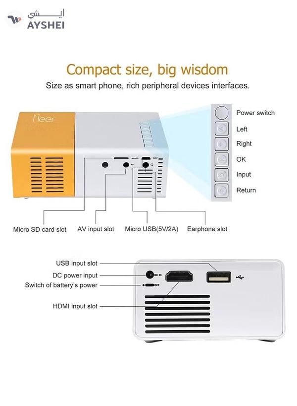 Eworld 1080p HD USB HDMI Input Portable Mini LED Projector for Kids Indoor and Outdoor