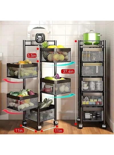 DubaiGallery Kitchen Storage Basket Organizer With Wheels – Multi-Level Metal Rack For Vegetables, Fruits, Groceries & Utensils-6