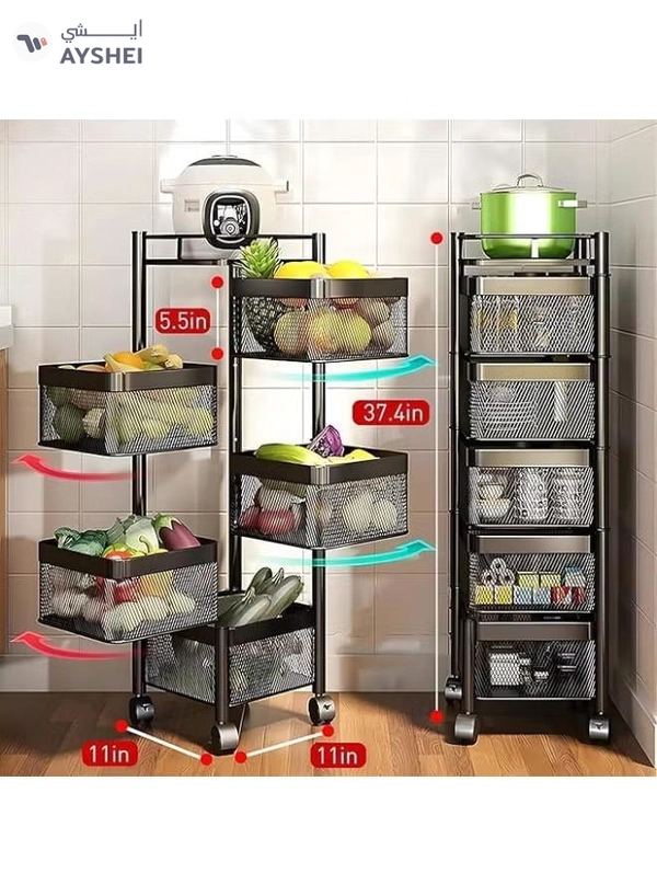 DubaiGallery Kitchen Storage Basket Organizer With Wheels – Multi-Level Metal Rack For Vegetables, Fruits, Groceries & Utensils