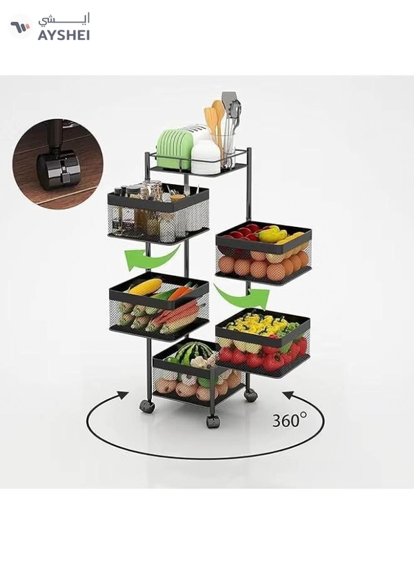 DubaiGallery Kitchen Storage Basket Organizer With Wheels – Multi-Level Metal Rack For Vegetables, Fruits, Groceries & Utensils