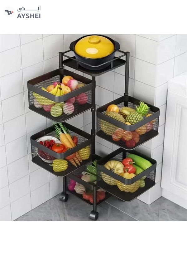 DubaiGallery Kitchen Storage Basket Organizer With Wheels – Multi-Level Metal Rack For Vegetables, Fruits, Groceries & Utensils