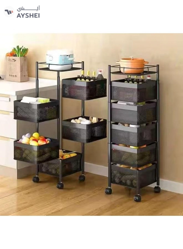 DubaiGallery Kitchen Storage Basket Organizer With Wheels – Multi-Level Metal Rack For Vegetables, Fruits, Groceries & Utensils