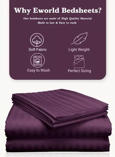 3 Piece Luxury Purple Striped Bed Sheet Set with 1 Deep Pocket Fitted Sheet and 2 Pillowcases for Hotel and Home Crafted from Ultra Soft and Breathable For All Seasons Microfiber for Year-Round Comfort (Single/Double)-2