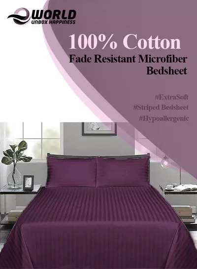 3 Piece Luxury Purple Striped Bed Sheet Set with 1 Deep Pocket Fitted Sheet and 2 Pillowcases for Hotel and Home Crafted from Ultra Soft and Breathable For All Seasons Microfiber for Year-Round Comfort (Single/Double)-4