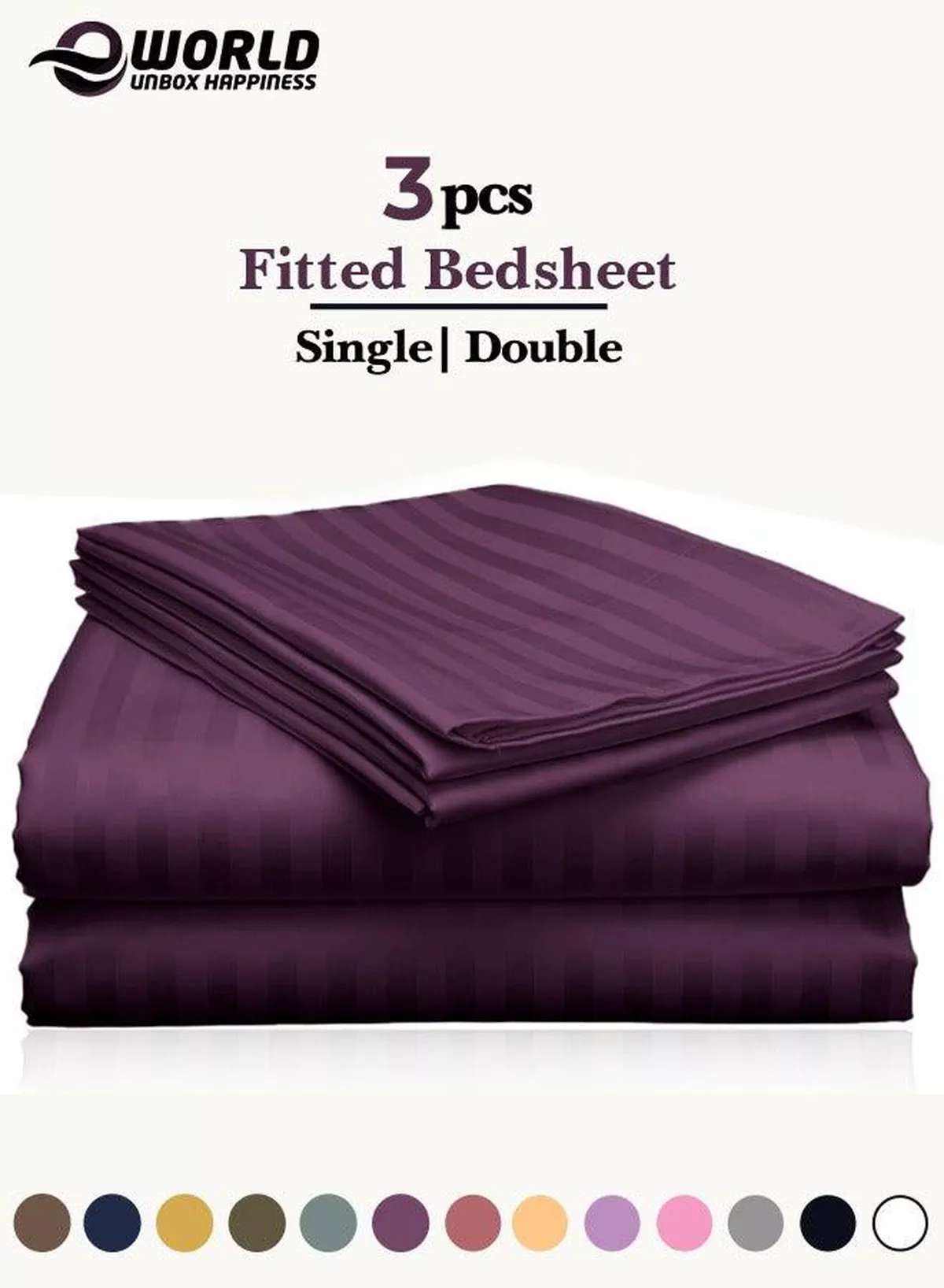 3 Piece Luxury Purple Striped Bed Sheet Set with 1 Deep Pocket Fitted Sheet and 2 Pillowcases for Hotel and Home Crafted from Ultra Soft and Breathable For All Seasons Microfiber for Year-Round Comfort (Single/Double)