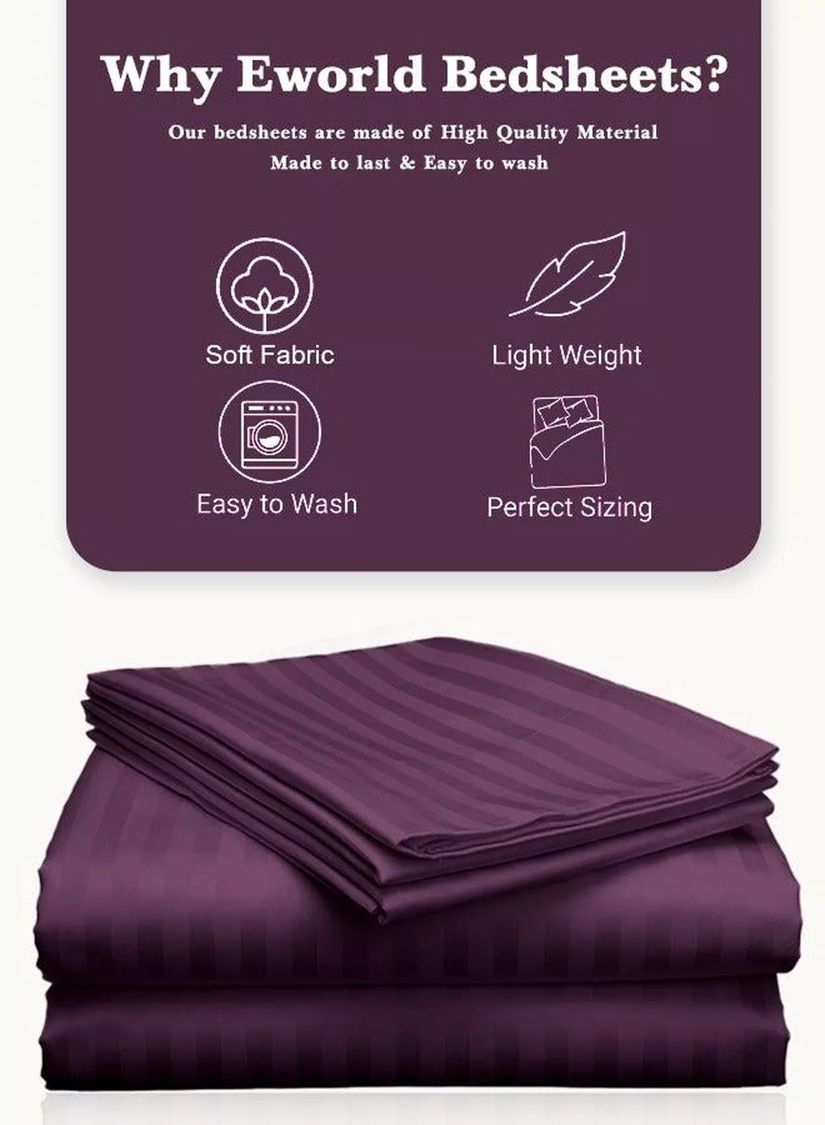 3 Piece Luxury Purple Striped Bed Sheet Set with 1 Deep Pocket Fitted Sheet and 2 Pillowcases for Hotel and Home Crafted from Ultra Soft and Breathable For All Seasons Microfiber for Year-Round Comfort (Single/Double)-2-2