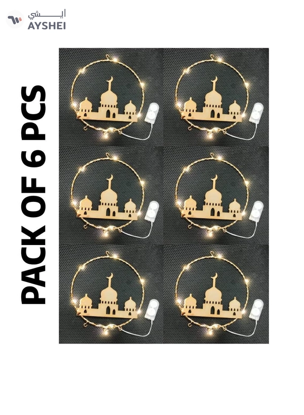 Yuwell Pack Of 6 Pcs Ramadan Decoration Hanging Lights For Indoor And Outdoor Home Decoration Light With Battery Mosque Design