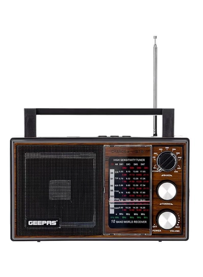 GEEPAS Rechargeable Radio BT/FM/MP3/TF/USB Music Player, 10 Band Radio ,Bluetooth Speaker Lightweight Portable FM Radio Stylish Retro Design GR6842N Brown/Black-6