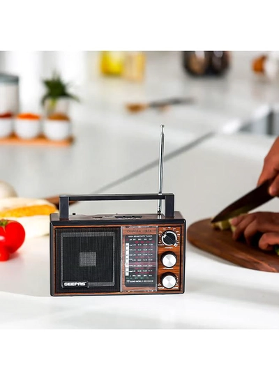 GEEPAS Rechargeable Radio BT/FM/MP3/TF/USB Music Player, 10 Band Radio ,Bluetooth Speaker Lightweight Portable FM Radio Stylish Retro Design GR6842N Brown/Black-0