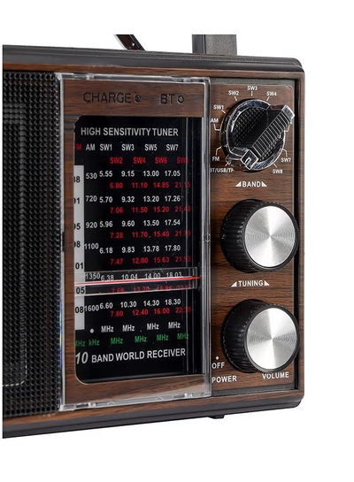 GEEPAS Rechargeable Radio BT/FM/MP3/TF/USB Music Player, 10 Band Radio ,Bluetooth Speaker Lightweight Portable FM Radio Stylish Retro Design GR6842N Brown/Black-4
