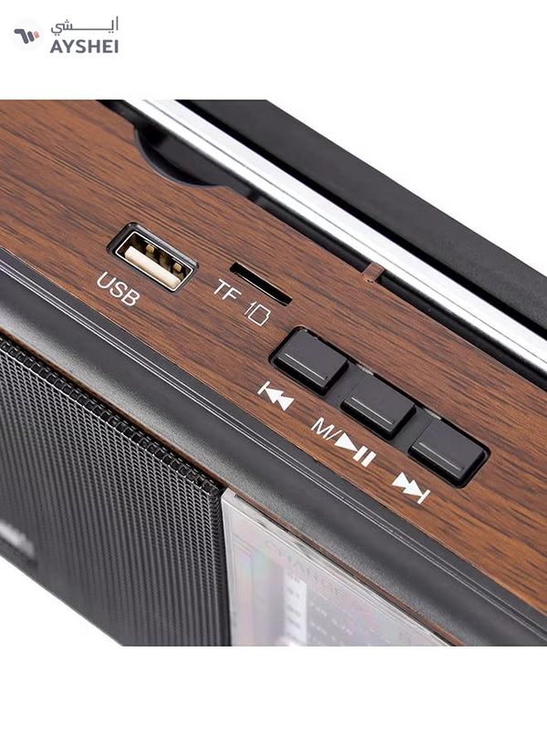 GEEPAS Rechargeable Radio BT/FM/MP3/TF/USB Music Player, 10 Band Radio ,Bluetooth Speaker Lightweight Portable FM Radio Stylish Retro Design GR6842N Brown/Black