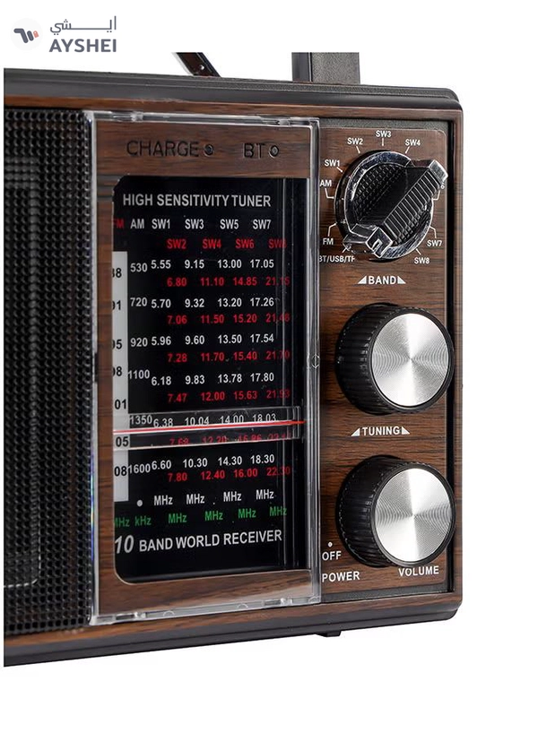 GEEPAS Rechargeable Radio BT/FM/MP3/TF/USB Music Player, 10 Band Radio ,Bluetooth Speaker Lightweight Portable FM Radio Stylish Retro Design GR6842N Brown/Black