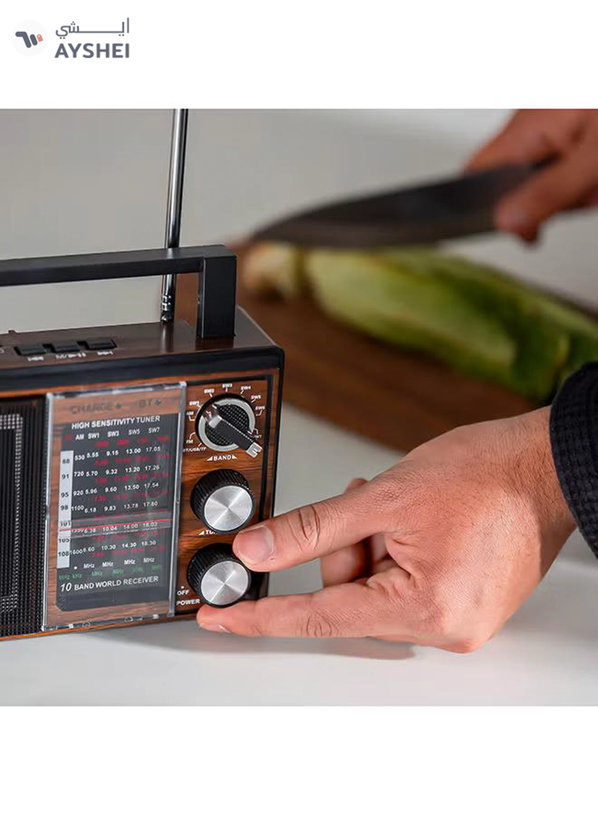 GEEPAS Rechargeable Radio BT/FM/MP3/TF/USB Music Player, 10 Band Radio ,Bluetooth Speaker Lightweight Portable FM Radio Stylish Retro Design GR6842N Brown/Black-5-5