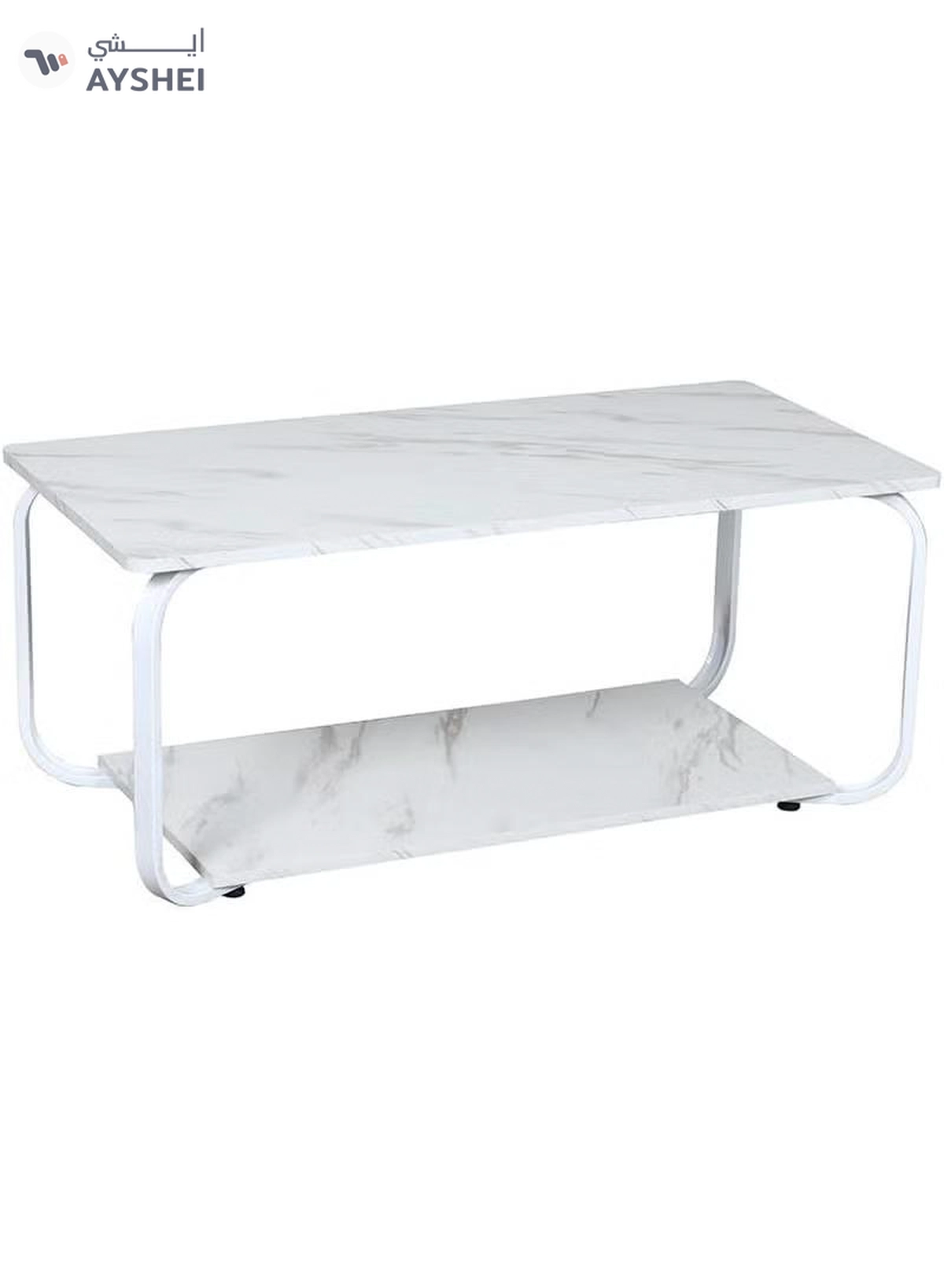 DubaiGallery Modern Marble Effect Coffee Table with Double Layer Storage Shelf, Strong Metal Frame, Rectangular Center Table for Living Room, Office, Lounge, Minimalist Home Furniture Design-4-4