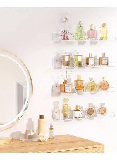 Eworld 4-Pack Clear Acrylic Wall Shelves, Easy-to-Install Multi-Layer Floating Storage Organizer -2