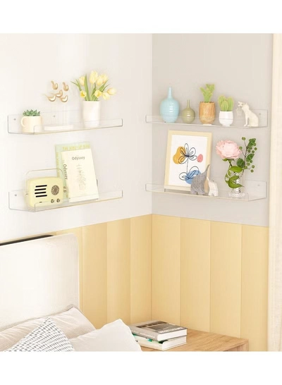 Eworld 4-Pack Clear Acrylic Wall Shelves, Easy-to-Install Multi-Layer Floating Storage Organizer -3