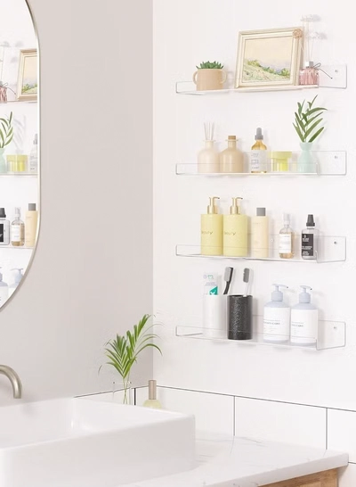 Eworld 4-Pack Clear Acrylic Wall Shelves, Easy-to-Install Multi-Layer Floating Storage Organizer -5