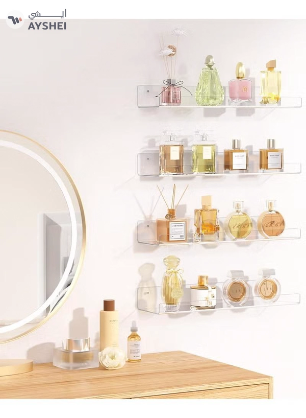 Eworld 4-Pack Clear Acrylic Wall Shelves, Easy-to-Install Multi-Layer Floating Storage Organizer