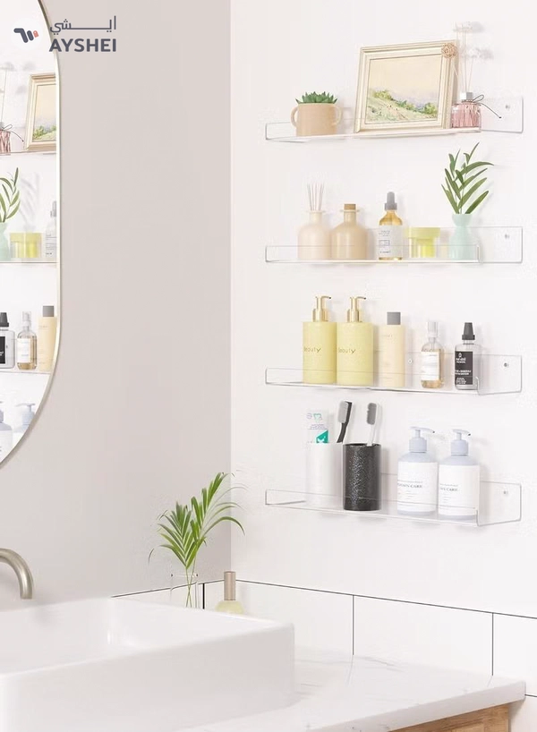 Eworld 4-Pack Clear Acrylic Wall Shelves, Easy-to-Install Multi-Layer Floating Storage Organizer