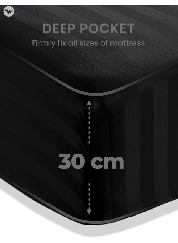 Eworld 4-Piece Luxury Black Striped Bedding