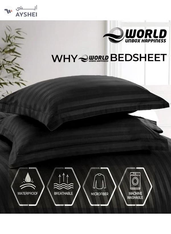 Eworld 4-Piece Luxury Black Striped Bedding