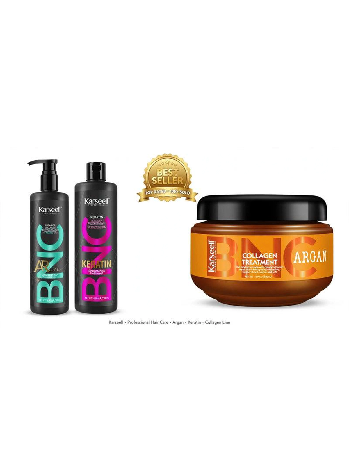 Karseell BNC Keratin Straightening + Argan Detangle Conditioner + Collagen Hair Treatment – Complete Hair Care Set Transform your hair care routine with this nourishing Karseell BNC trio. Keratin helps create a smooth appearance, Argan conditioner helps detangle and soften, while Collagen treatment provides intensive conditioning for beautifully cared-for hair.-2-2