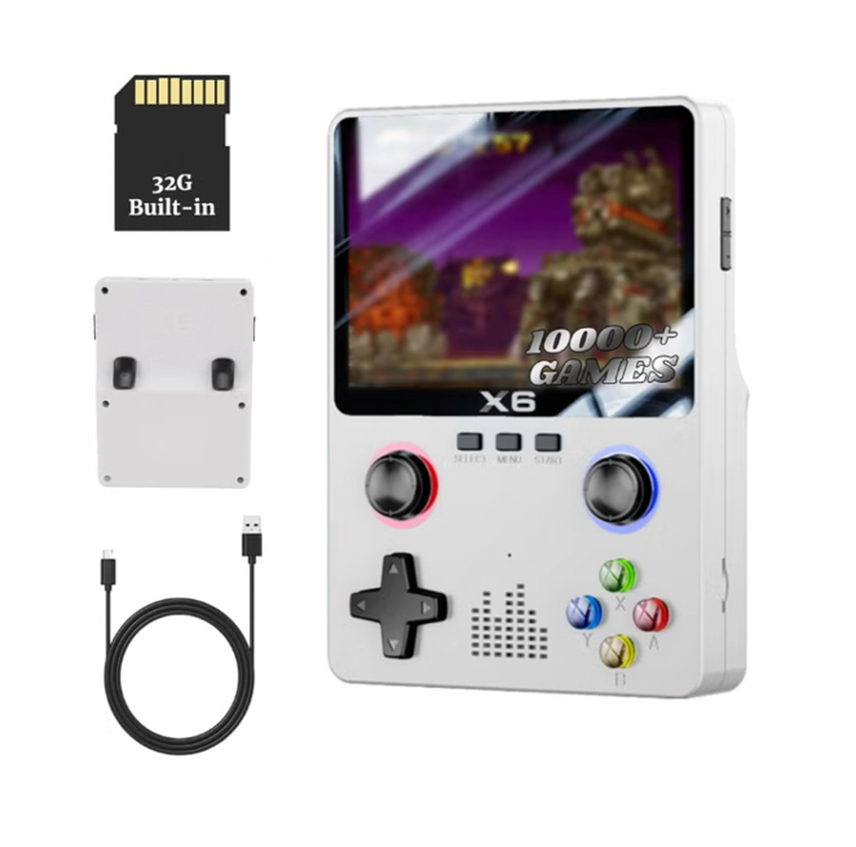 X6 HD Handheld Game Console - Portable Retro Gaming Console, Mini X6 Handheld with 32GB Storage, Built-In Classic Games, Long Battery Life, Perfect for On-the-Go Entertainment (White)-0-0