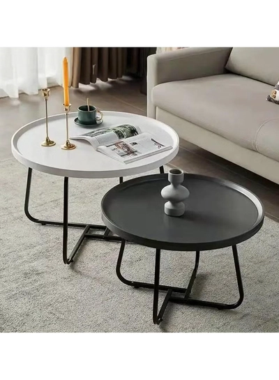 DubaiGallery Round Nesting Coffee Table Set of 2 Stacking Coffee Table Living Room Round Nested End Table Side Table Look Density board Sofa Side Nest of Tables Metal Frame Home Decor Sets-0