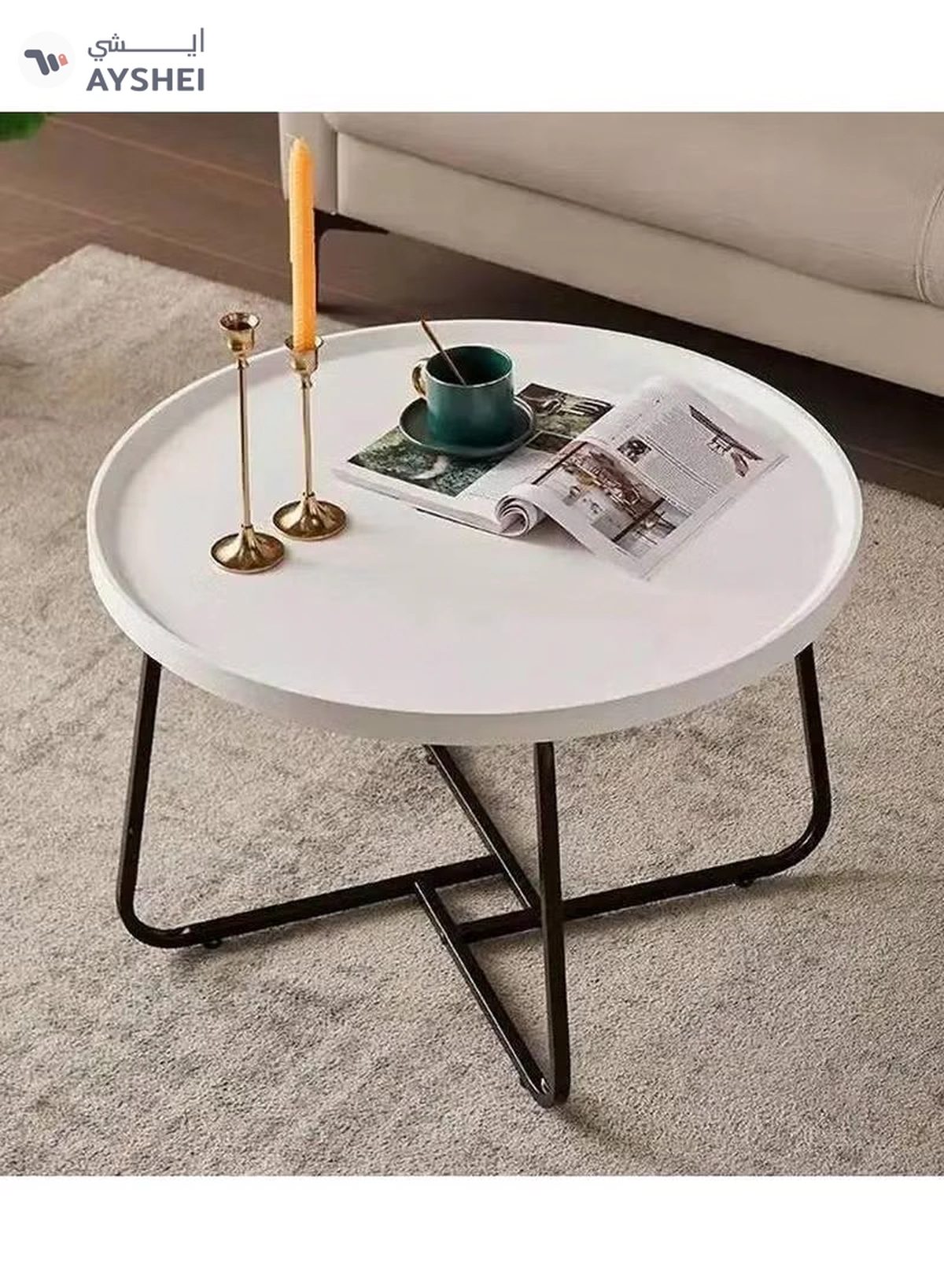 DubaiGallery Round Nesting Coffee Table Set of 2 Stacking Coffee Table Living Room Round Nested End Table Side Table Look Density board Sofa Side Nest of Tables Metal Frame Home Decor Sets-1-1