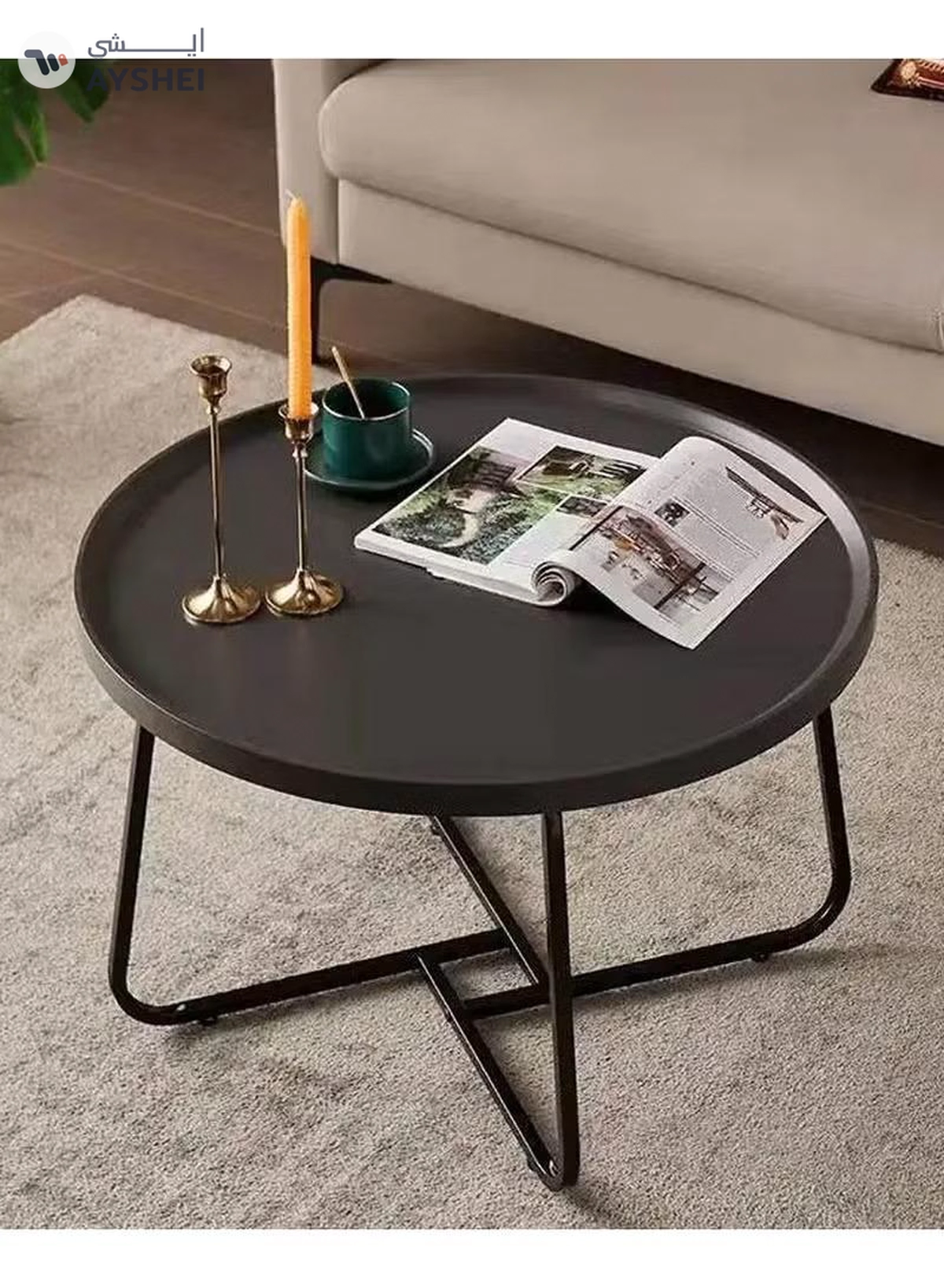 DubaiGallery Round Nesting Coffee Table Set of 2 Stacking Coffee Table Living Room Round Nested End Table Side Table Look Density board Sofa Side Nest of Tables Metal Frame Home Decor Sets-2-2