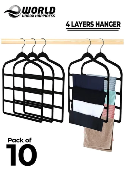 Eworld Pack of 10 Non-Slip Clothes Hangers with 4 layers, The Ultimate Space-Saving Solution -0