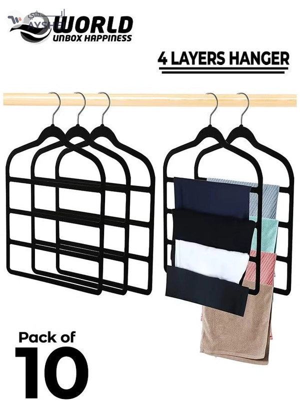 Eworld Pack of 10 Non-Slip Clothes Hangers with 4 layers, The Ultimate Space-Saving Solution