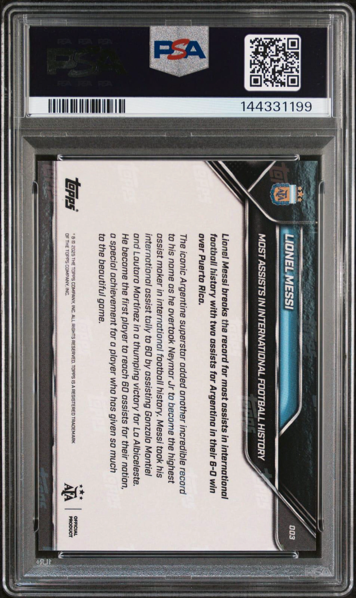 Lionel Messu 2024 Topps Now Argentina PSA 9-1-1